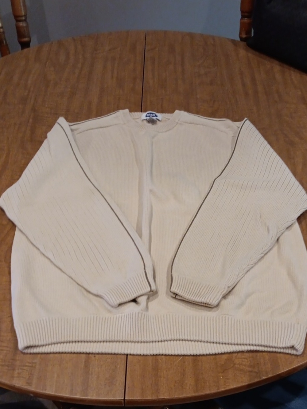 Old Navy Men’s Cream Crewneck Sweater with Ribbed Detail